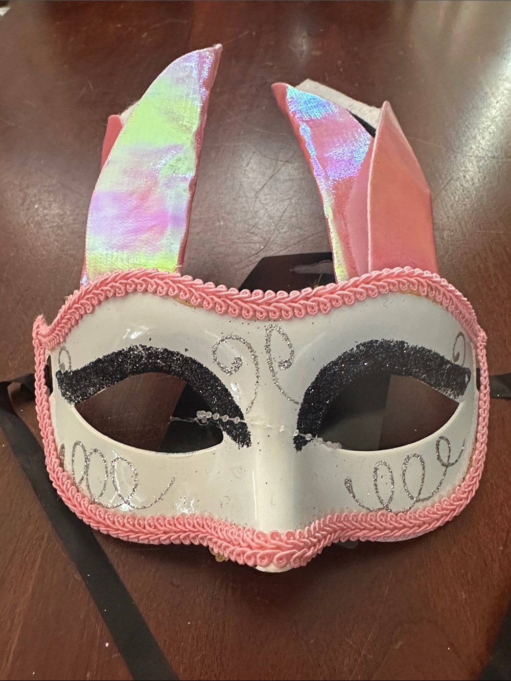 Pink & White Bunny Eye Mask with Iridescent Ears